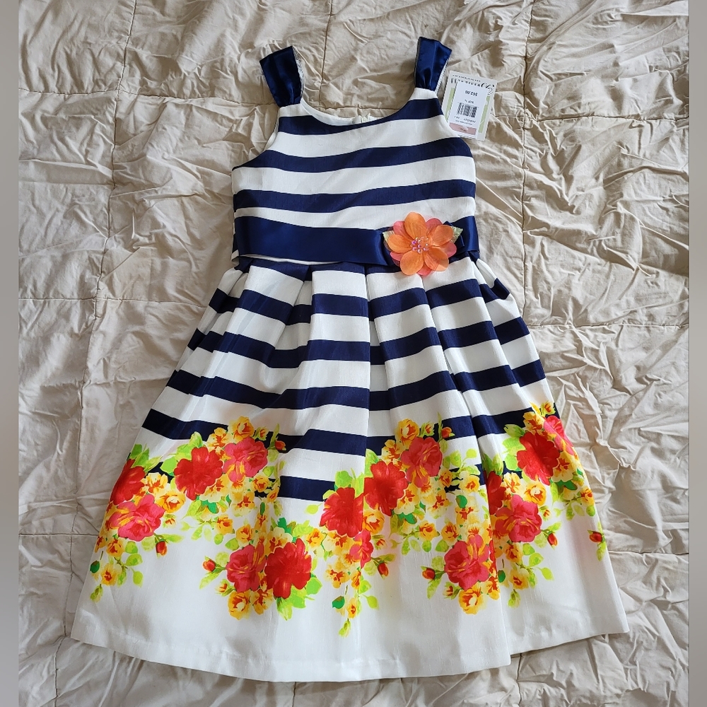 Bonnie Jean white blue floral dress size 12